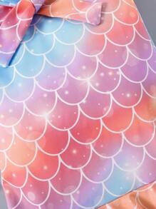 SHEIN Young Girl Cute Mermaid Print Ruffle Hem Fish Tail Dress - Multicolor - View 5