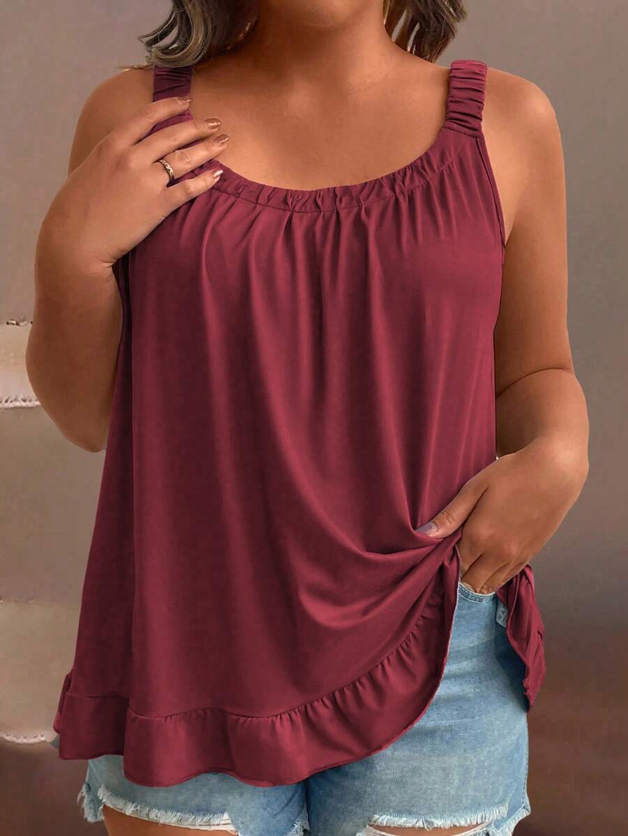 SHEIN Plus Size Solid Color Casual Tank Top, Summer - Burgundy - View 1