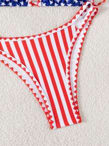 SHEIN Swim Women Star & Stripe USA Flag Print Beach Vacation Halter Bikini Set, 4th Of July For Summer - Multicolor - View 5