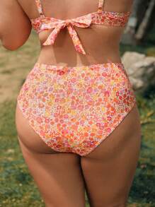 Swim Mod Plus Size Women's Random Ditsy Floral High Waisted Triangle Bikini Bottoms, Holiday Swimwear For Summer Beach Vacation - Multicolor - View 2