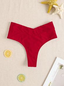 1pc Women Summer Solid Color Sexy Crossed Waist Bikini Bottom