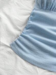 Dreamara Top tipo camiseta con tirantes anudados y drapeado, casual y romántico para vacaciones, talla grande - Celeste - Ver 6