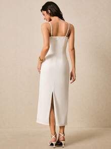 Poéselle 女式长款纯色细肩带连衣裙，夏季时尚 - 白色 - 查看 4