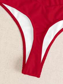 1pc Women Summer Solid Color Sexy Crossed Waist Bikini Bottom