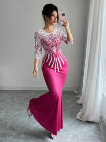 Modelyn Đầm dài bó in kỹ thuật số cho nữ - Nhiều màu - Xem 4