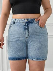 RueChic PANTALONCINI DI JEANS BLU IN VITA ALTA PER TAGLIE FORTI DONNA