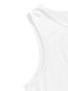 SHEIN LUNE 牛头和标语印花圆领背心，休闲夏季无袖上衣，女款 - 白色 - 查看 4