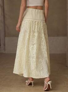MOTF PREMIUM CONTRAST GUIPURE LACE A LINE SKIRT - Apricot - View 4