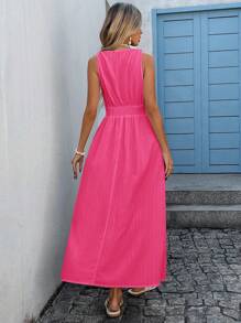 Vivid Eden Vestido de mujer elegante de unicolor con encaje y sin mangas