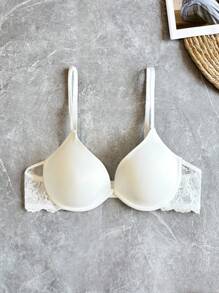 NudeFit 3pcs Women Elegant Solid Color Lace Patchwork Lingerie Bra Set For Everyday Wear Casual - Multicolor - View 7