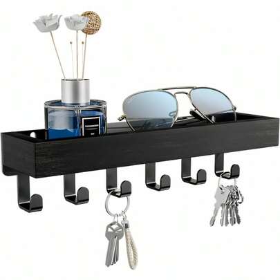 1 Set Wall Mounted Key Holder With Wood Tray And 6 Hooks, Key Racks, Key Hangers Home Decor Key Rack Mail Organizer For Hallway, Bedroom, Mudroom, Office(Christmas) Room Decor
