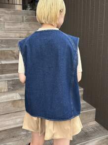 FRIFUL Women Denim Jacket And Coat With Drawstring, Petite - Medium Wash - View 5