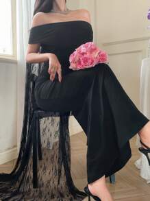 DAZY Women Elegant Wrap Around Long Evening Dress, Spring/Summer Off Shoulder Top - Black - View 7
