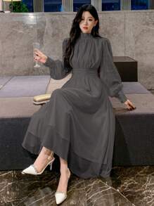 DAZY Women's Party/Date Loose Mid-Length Tie-Up Dress,Fall Dress Elegant Women Dresses Prom Dress - Grey - View 4