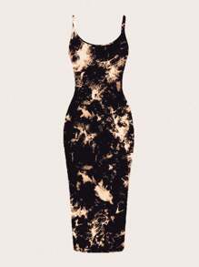 SHEIN EZwear 大码女式休闲简约扎染印花修身连衣裙，适合春夏季