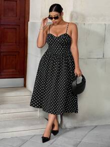 Rometta Plus Size Women's Elegant Polka Dot Slip Dress, Versatile Casual Commuter Fashion, Suitable For Summer, Back To School, Graduation, Holidays, Valentine's Day, Music Festivals, Mother's Day, Halloween, Thanksgiving, Easter, National Day, Dances, Dates, Parties, Outings - Multicolor - View 3