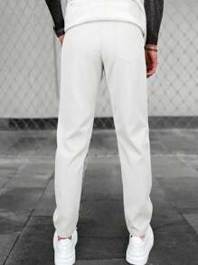 Manfinity Homme 男士纯色抽绳腰口袋休闲长裤，百搭，秋季 - 白色 - 查看 2