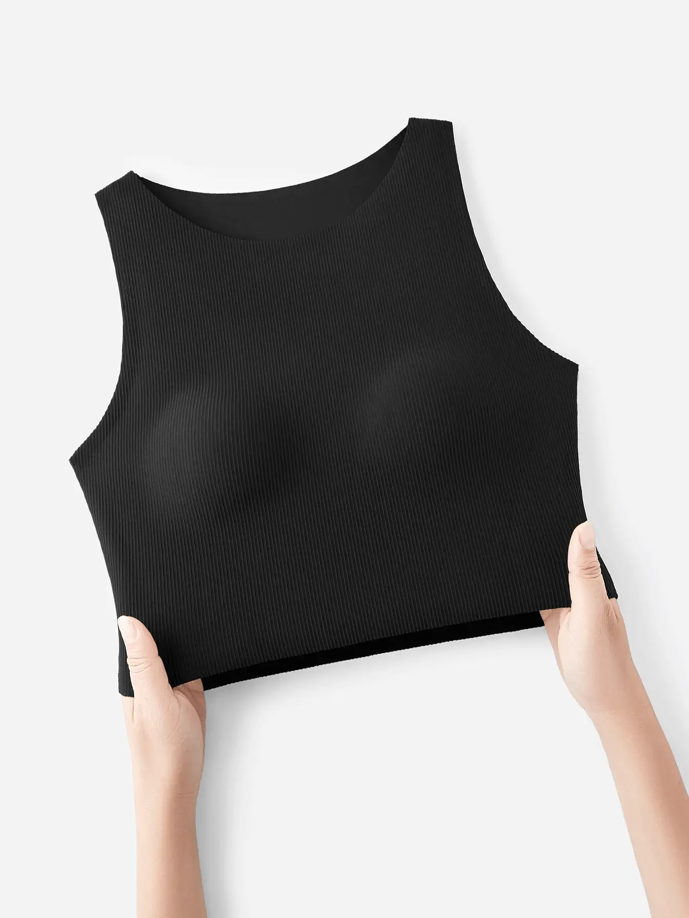 LUVLETTE Black High-Neck Built-In Bra LingerieAsOuterwear Basic SizeFreedom Tank Crop Top Comfortabel Must-Haves Bra-Free Cami