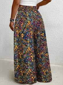 SHEIN PETITE Plus Size Floral Print Casual Palazzo Pants, For Vacation & Everyday Wear - Multicolor - View 2