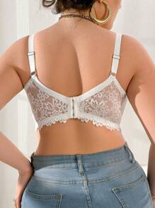 加大码优雅纯色蕾丝钢圈内衣文胸，提升 - 白色 - 查看 2