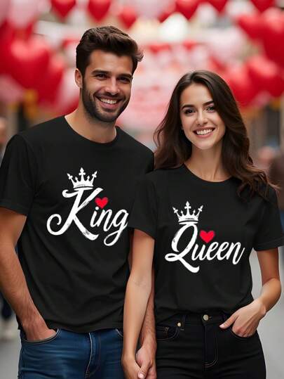 SHEIN Essnce QUEEN 皇冠设计短袖宽松圆领女式 T 恤，适合夏季