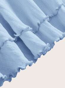 SHEIN MOD 蓝色浪漫可爱乡村风格吊带上衣，荷叶边装饰，围裙，度假，野餐，约会，波西米亚风 - 藍色 - 查看 3