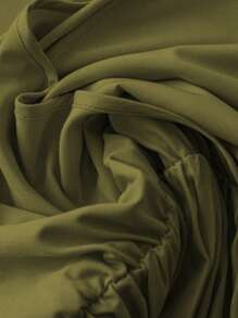 SHEIN Clasi 女士红色百褶领和下摆长裙 - 軍綠色 - 查看 5