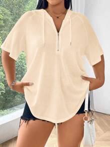 Flirla Plus Size Solid Color Short Sleeve T-Shirt - Apricot - View 3