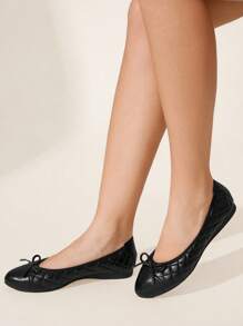 CUCCOO CHICEST Women's Fashion Bow Decor Comfortable Flat Slip-On Shoes - Black - View 4