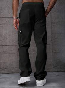 Manfinity LEGND Men Plus Size Zipper Design Straight Loose Casual Cargo Pants, Fall - Black - View 2