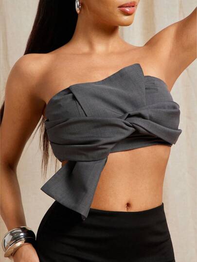 Vixey Structured Twist Knot Detail Strapless Crop Top, Business Casual Women, Office Outfits For Women