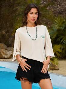 Manfinity VCAY Men's Crew Neck Short Sleeve T-Shirt With Front Graphic Print - Apricot - View 3