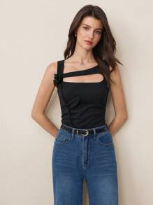 BizChic New Women Summer Elegant Hollow 3D Floral Black Sleeveless Top, Suitable For Work, Dating, Commuting, Wedding, Music Festival, Graduation - Black - View 6