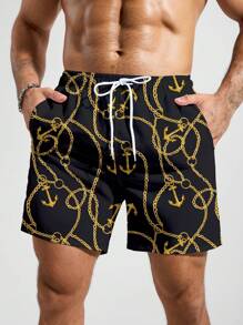 Surfspeed Men's Chain Print Beach Casual Shorts Man Swim Trunks - Black - View 4