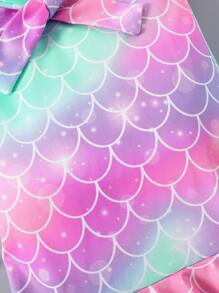 SHEIN Young Girl' Cute Mermaid Pattern Ruffle Hem Fish Tail Dress - Multicolor - View 5