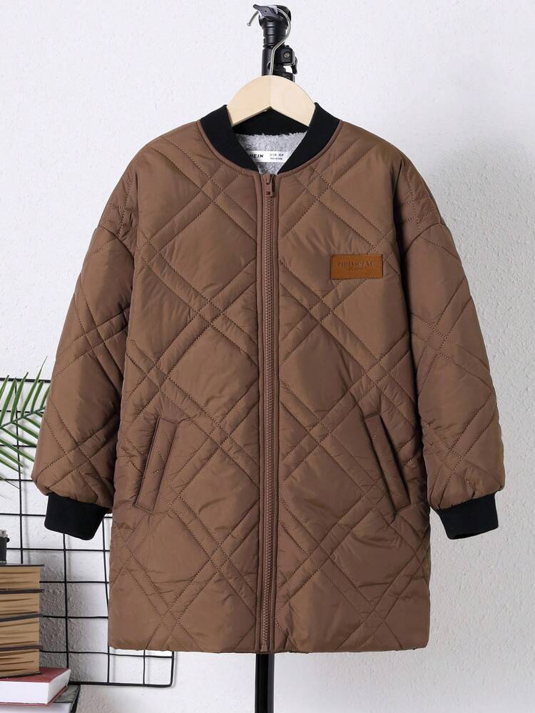 Tween Boy Letter Patched Detail Quilted Padded Coat Without Tee