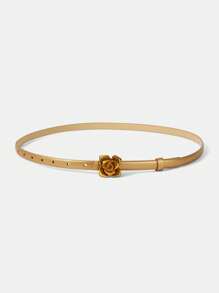 MOTF PREMIUM 1PC 3D FLOWER/ROSE DECORATIVE BUCKLE SKINNY WAIST BELT - Gold - View 3