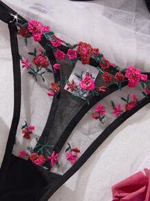 2pcs Women's Sexy Black & Red Embroidery Lingerie Set - Multicolor - View 4