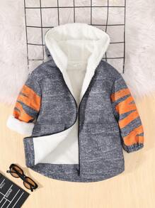 SHEIN 男小童字母圖案落肩袖連帽加絨內裏外套