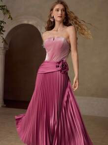 MOTF PREMIUM VESTIDO FLORAL CON PLISADOS ESTÉREO - Rosa - Ver 3