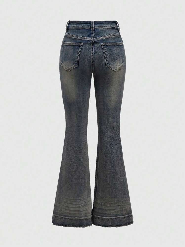 ROMWE Grunge Punk Denim Flare de Cintura Baixa Stretch com