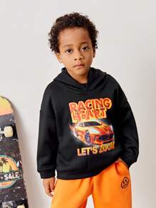 SHEIN Young Boys Car & Letter Graphic Hoodie