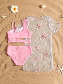 Conjunto de traje de baño con estampado de patrones aleatorios para niña joven