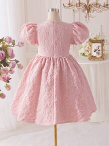 SHEIN Glamorique Kids Vestido de verano elegante con mangas abullonadas y ajuste ceñido en estilo jacquard para niñas preadolescentes, sofisticado y elegante, adecuado para el uso diario, fiestas y todo tipo de ocasiones, que muestra la nobleza y elegancia de un vestido de dama joven para bodas, invitada de boda, vestido bonito para niñas, vestido de rosa para niñas, vestido de princesa para niñas, vestidos para niñas jóvenes