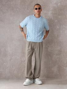 SUMWON 经典麻花针织短袖毛衣、复古学院风网球上衣、复古风夏季针织衫、休闲运动乡村俱乐部套头衫 - 藍色 - 查看 5