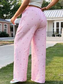 SHEIN EZwear Große Größen Lässig Schmetterling- & Gestreift-Muster Palazzo Hose für Damen - Verschiedenfarbig - Übersicht 2