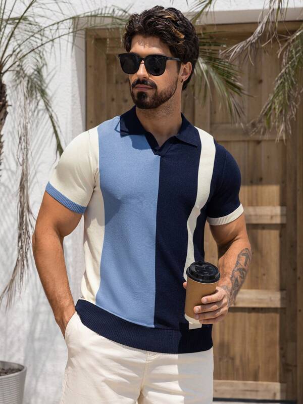 DAZY Men's Casual Multi-Color Polo Collar Short Sleeve Knit Sweaters, Summer