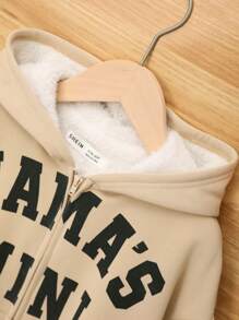SHEIN Áo khoác nỉ giữ nhiệt có khóa kéo, in chữ, dành cho bé gái tuổi teen (1 chiếc). - Màu Khaki - Xem 7