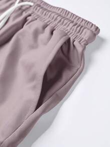 Manfinity Homme 男士纯色圆领短袖休闲 T 恤和抽绳腰部工装口袋短裤套装