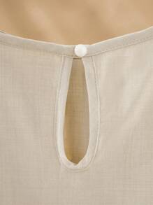 SHEIN LUNE 女士休闲编织法式圆领短袖衬衫，适合日常休闲生活、假日旅行、波西米亚风、音乐节、乡村风格、春夏